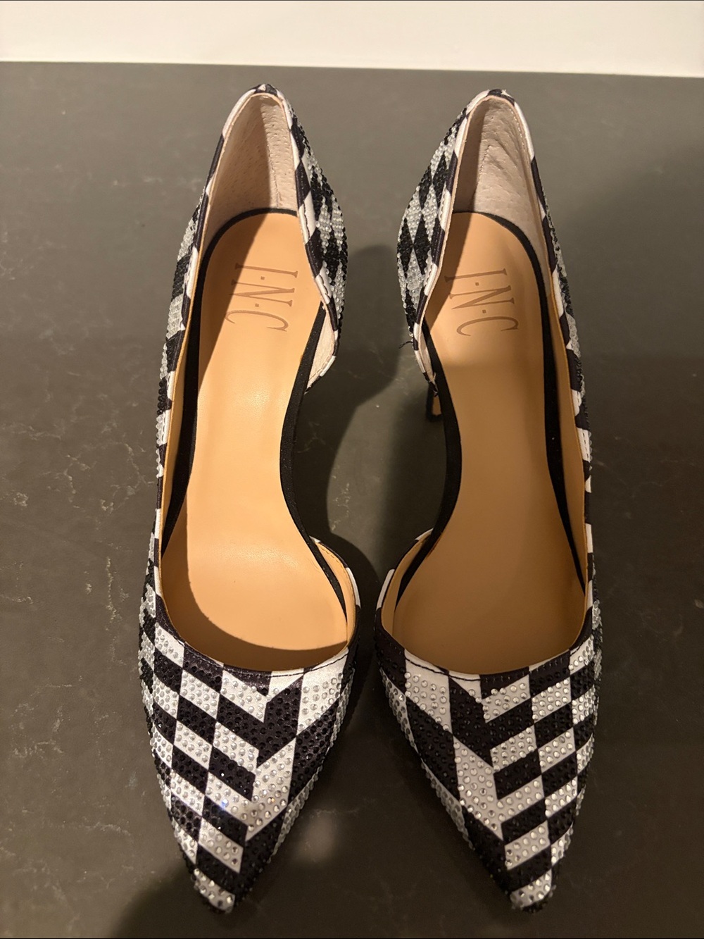 INC International Concepts Black & White Patterned Pointed D'Orsay Heels